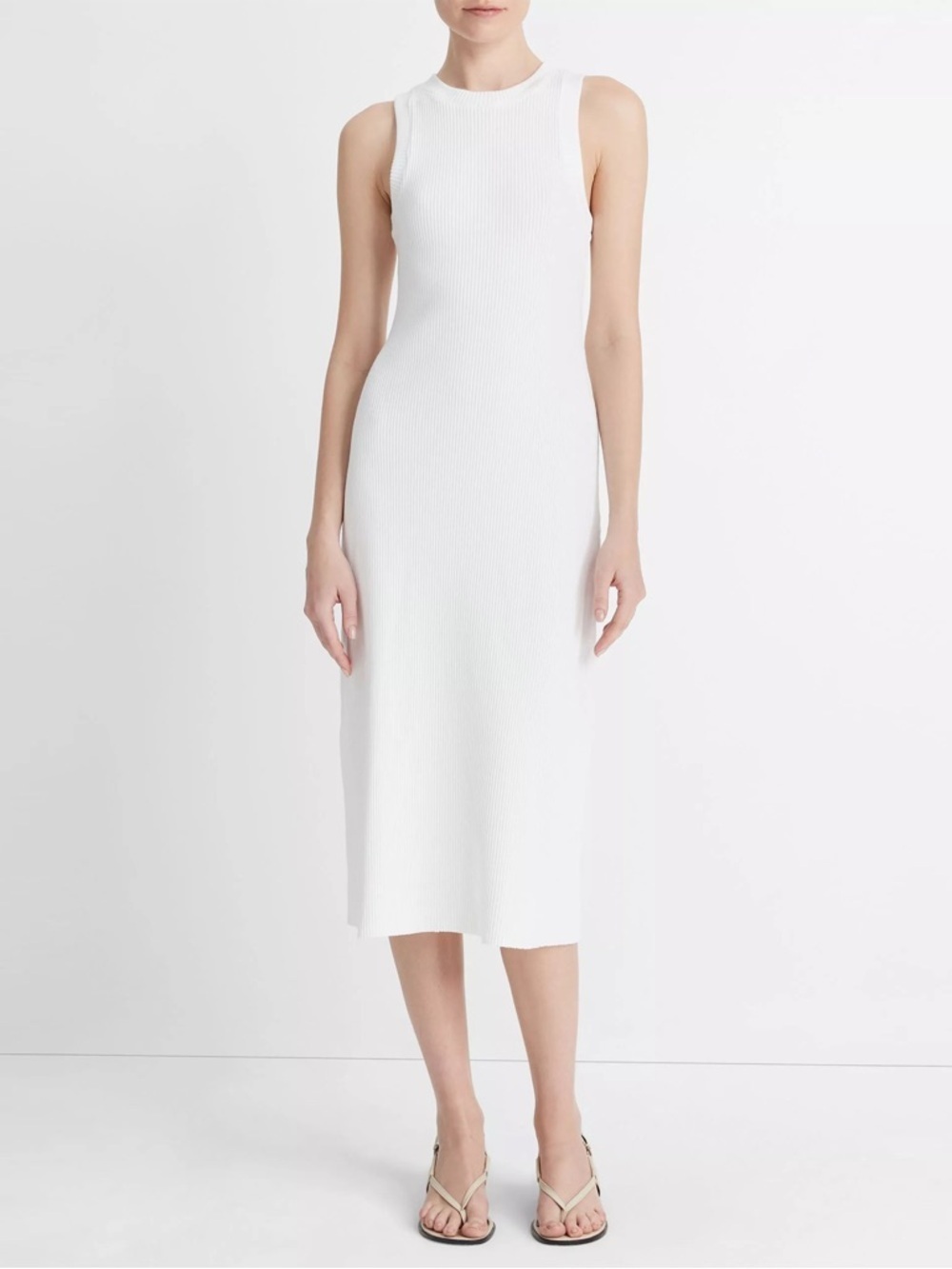 Vince - Ribbed High-Neck Tank Dress - White